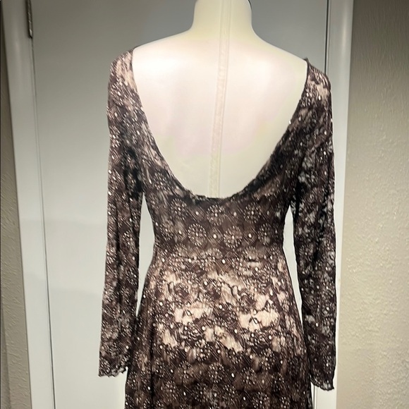 Adore Brown Tan Asymmetrical Gown with Bishop Sleeves - Picture 5 of 16